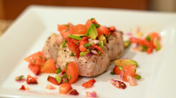 Grilled Tumbo Tuna with Strawberry Avocado Salsa