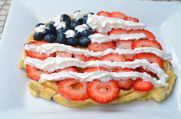 Patriotic Chocolate Chip Waffles with Bourbon Maple Syrup