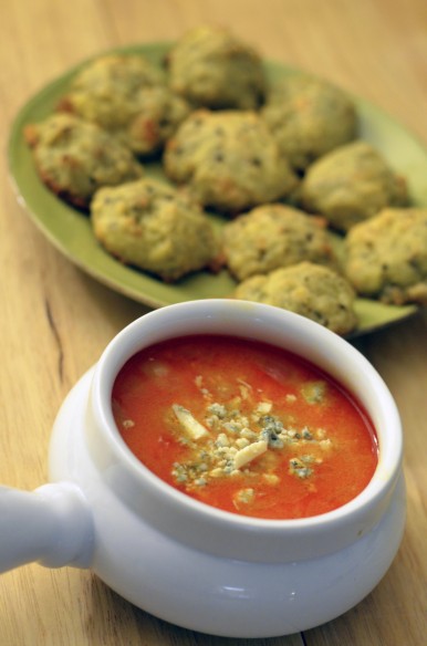 Buffalo Chicken Soup & Blue Cheese Biscuits