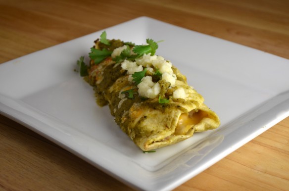 Shrimp and Black Bean Enchiladas with Hatch Chile Sauce