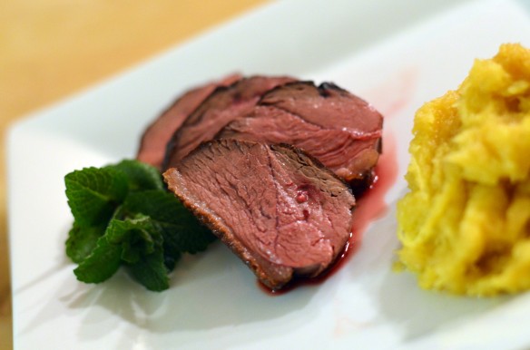 Duck Breast with Pomegranate Sauce + Mashed Maple Acorn Squash