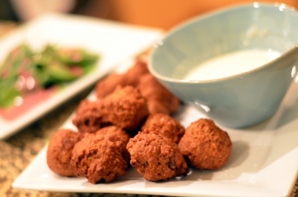 Fried Matzo Balls with Horseradish Sour Cream