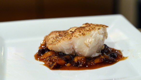 Indian Spiced Halibut + Mango Chutney