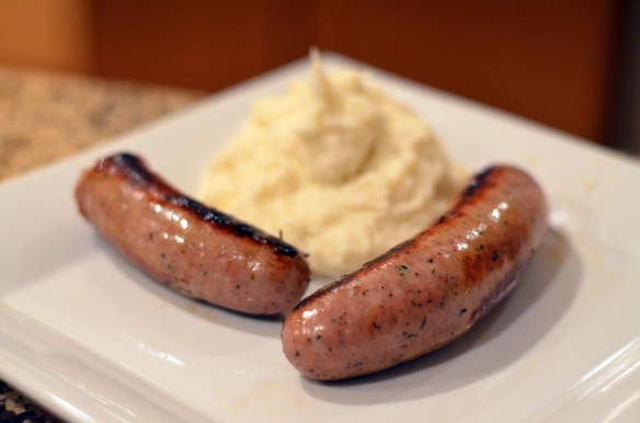 English Bangers & Roasted Garlic-Brown Butter Mash