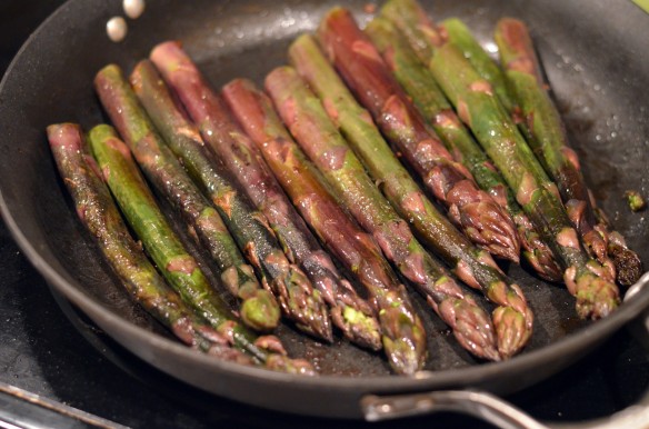 Purple Asparagus & Artichoke Risotto with Crispy Pancetta