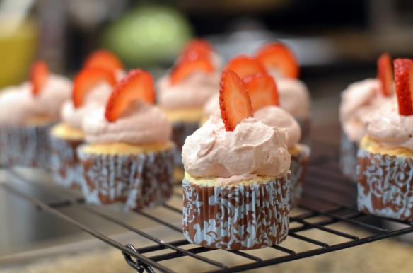 Angel Food Cupcakes with Strawberry Mascarpone Frosting