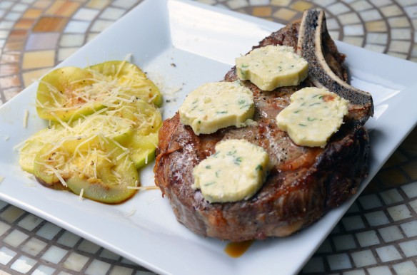 Steaks with Roasted Garlic Gorgonzola Butter