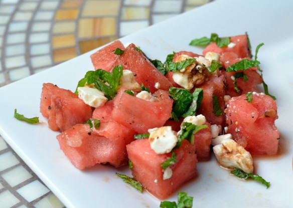 Watermelon, Feta, Mint Salad with Balsamic Dressing