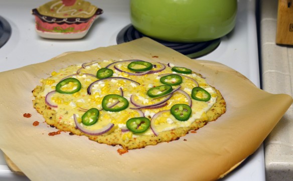 Spicy Ranch Cauliflower Crust Pizza with Oven Roasted Corn + Goat Cheese