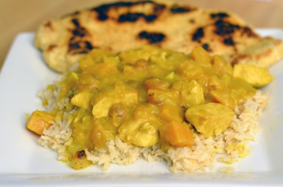 Pumpkin Chicken Curry with Homemade Naan