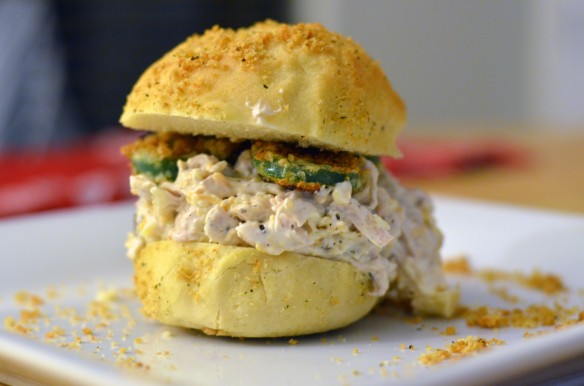 Shredded Chicken Jalapeño Popper Sandwiches with Crunchy Buns