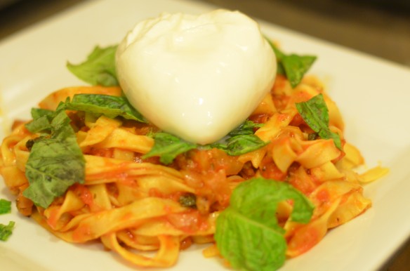 Homemade Pasta + Tomato Sauce with Parmesan Rind