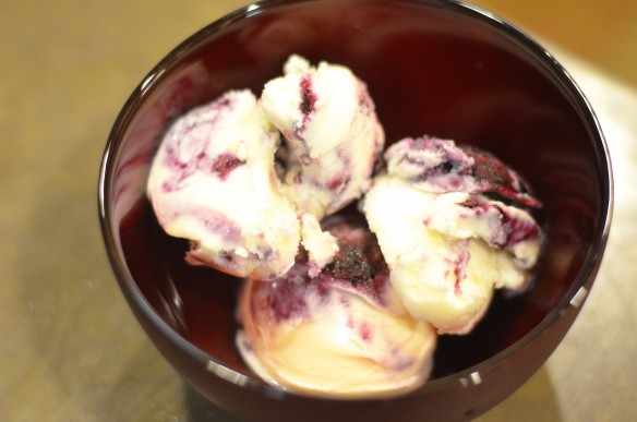 Sweet Corn Ice Cream with Blueberry Sauce