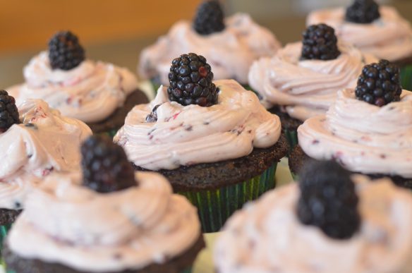 Chocolate Cupcakes with Blackberry Basil Buttercream